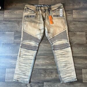 Rock Revival Men's Moto Elliot Slim Straight Jeans Size 42x32